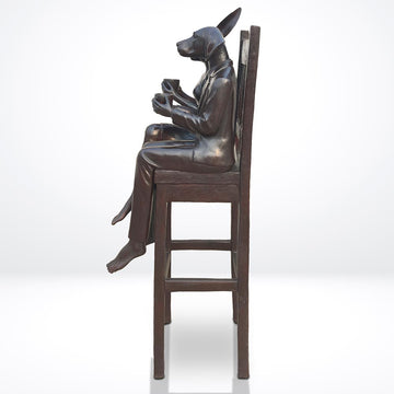 Rabbitwoman and Dogman Above It All, Savoring a Morning Brew (Bronze Sculpture, Mid-Size)