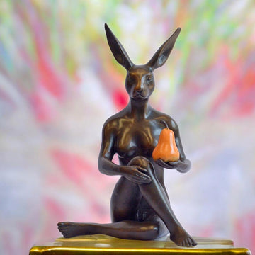 Rabbitwoman Grew an Orange Pear (Bronze Sculpture, Miniature)