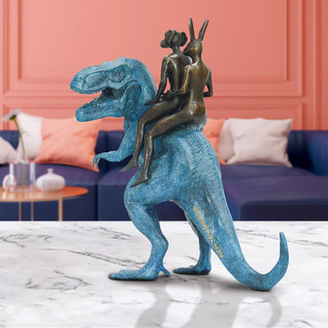 The T-Rex Riders on a Mission (Bronze Sculpture, Miniature Collection)