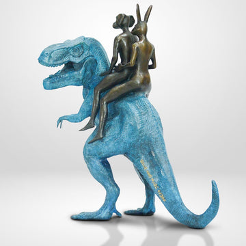 The T-Rex Riders on a Mission (Bronze Sculpture, Miniature Collection)
