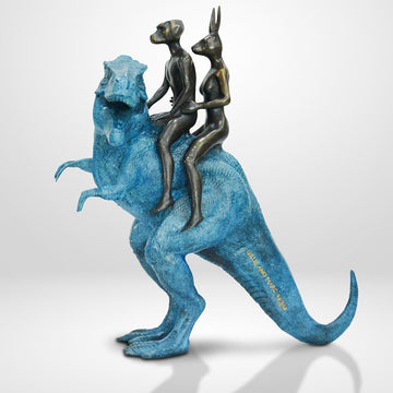 The T-Rex Riders on a Mission (Bronze Sculpture, Miniature Collection)