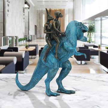 The T-Rex Riders on a Mission (Bronze Sculpture, Miniature Collection)