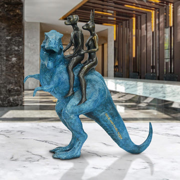 The T-Rex Riders on a Mission (Bronze Sculpture, Miniature Collection)