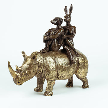 They Spent Their Lives Saving Rhinos (Bronze Sculpture, Miniature Collection)