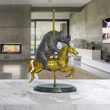 Rhino Goes Round and Round (Bronze Sculpture, Small)