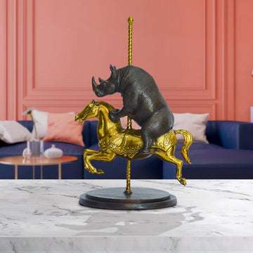 Rhino Goes Round and Round (Bronze Sculpture, Small)
