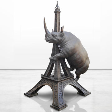 The Huge Rhino Loved the Eiffel Tower (Bronze Sculpture, Mid-Size)