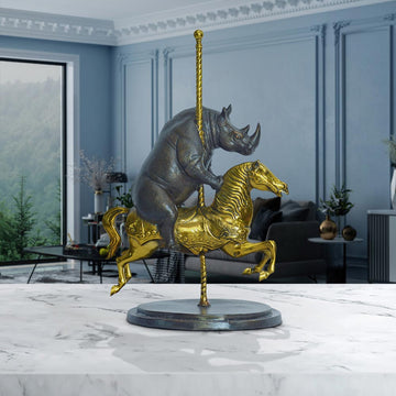 Rhino Goes Round and Round (Bronze Sculpture, Small)