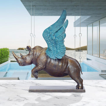 Up, Up and Away Rhino (Bronze Sculpture)