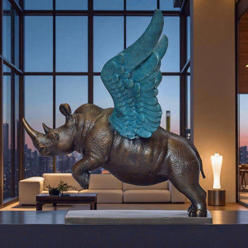 Up, Up and Away Rhino (Bronze Sculpture)