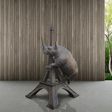 The Huge Rhino Loved the Eiffel Tower (Bronze Sculpture, Mid-Size)