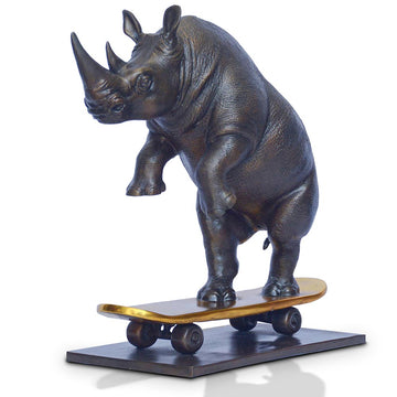 The Northern White Rhino Races Against Time on the Skateboard (Bronze Sculpture, Small) (Copy)