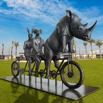 He Was on a Ride to a Safer Place with Rabbitwoman and Dogman (Bronze Sculpture)