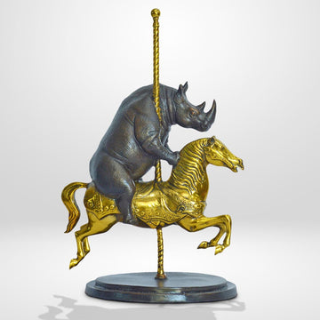 Rhino Goes Round and Round (Bronze Sculpture, Small)