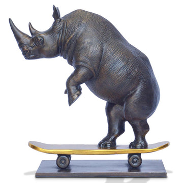 The Northern White Rhino Races Against Time on the Skateboard (Bronze Sculpture, Small) (Copy)