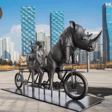He Was on a Ride to a Safer Place with Rabbitwoman and Dogman (Bronze Sculpture)