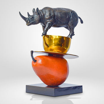 The Rhino Just Wanted a Pear and Cappuccino (Bronze Sculpture)
