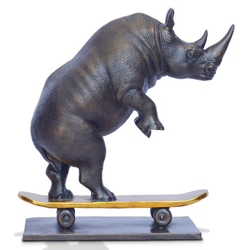 The Northern White Rhino Races Against Time on the Skateboard (Bronze Sculpture, Small) (Copy)