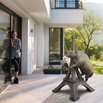 The Huge Rhino Loved the Eiffel Tower (Bronze Sculpture, Mid-Size)