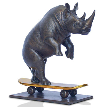 The Northern White Rhino Races Against Time on the Skateboard (Bronze Sculpture, Small) (Copy)