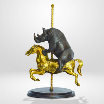 Rhino Goes Round and Round (Bronze Sculpture, Small)