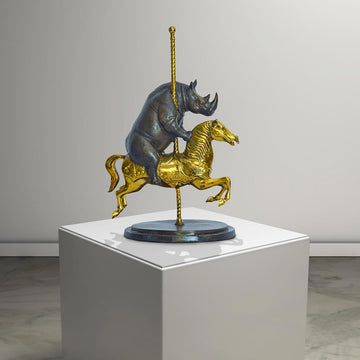 Rhino Goes Round and Round (Bronze Sculpture, Small)