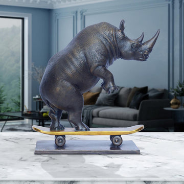 The Northern White Rhino Races Against Time on the Skateboard (Bronze Sculpture, Small) (Copy)