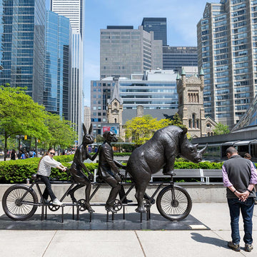 He Was on a Ride to a Safer Place with Rabbitwoman and Dogman (Bronze Sculpture)