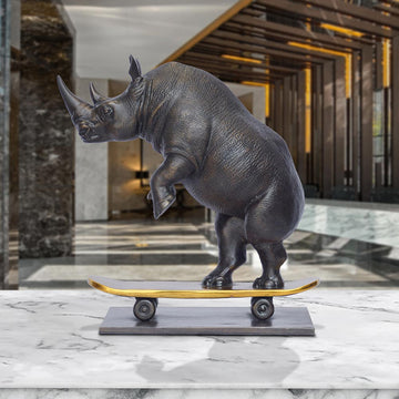 The Northern White Rhino Races Against Time on the Skateboard (Bronze Sculpture, Small) (Copy)