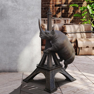 The Huge Rhino Loved the Eiffel Tower (Bronze Sculpture, Mid-Size)