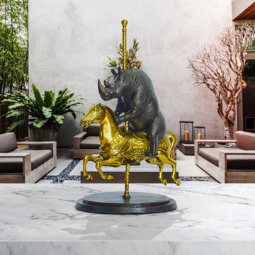 Rhino Goes Round and Round (Bronze Sculpture, Small)