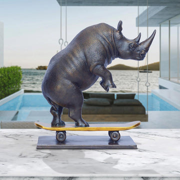 The Northern White Rhino Races Against Time on the Skateboard (Bronze Sculpture, Small) (Copy)