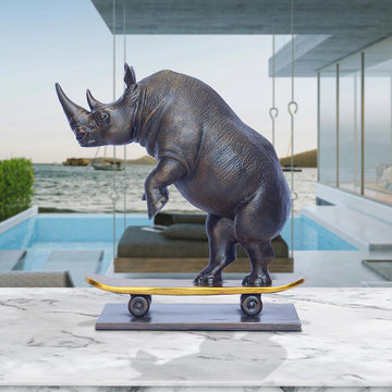 The Northern White Rhino Races Against Time on the Skateboard (Bronze Sculpture, Small) (Copy)