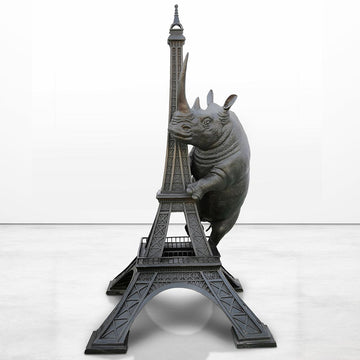 The Huge Rhino Loved the Eiffel Tower (Bronze Sculpture, Mid-Size)