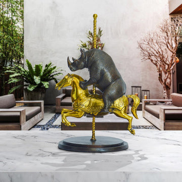 Rhino Goes Round and Round (Bronze Sculpture, Small)