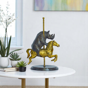 Rhino Goes Round and Round (Bronze Sculpture, Small)