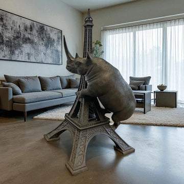 The Huge Rhino Loved the Eiffel Tower (Bronze Sculpture, Mid-Size)