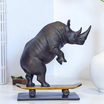 The Northern White Rhino Races Against Time on the Skateboard (Bronze Sculpture, Small) (Copy)