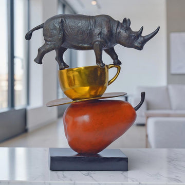 The Rhino Just Wanted a Pear and Cappuccino (Bronze Sculpture)