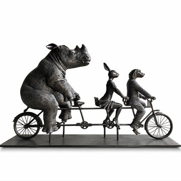 Rabbitwoman, Dogman, and the Northern White Rhino Journey Together for the Wild (Fibreglass Sculpture)