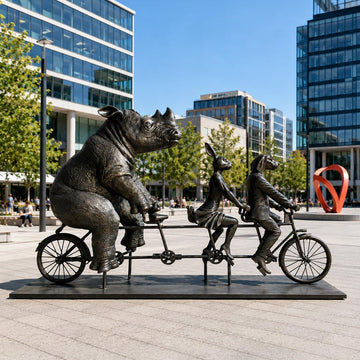 Rabbitwoman, Dogman, and the Northern White Rhino Journey Together for the Wild (Fibreglass Sculpture)