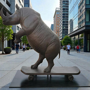 The Northern White Rhino Races on the Skateboard (Bronze Sculpture)