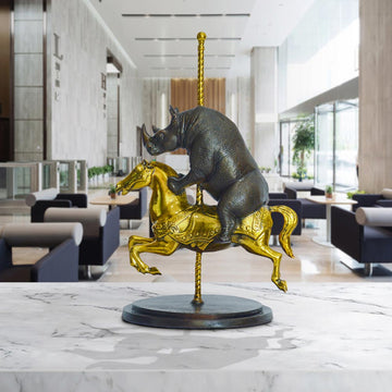 Rhino Goes Round and Round (Bronze Sculpture, Small)