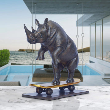 The Northern White Rhino Races Against Time on the Skateboard (Bronze Sculpture, Small) (Copy)