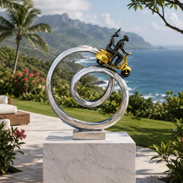 Big Vespa Riders Go Around the World (Bronze Sculpture, Mid-Size)