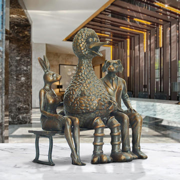 Big Bird Loves Rabbitwoman and Dogman (Bronze Sculpture, Small)