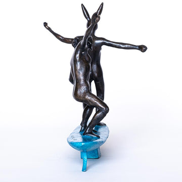 They Surfed a Pipeline Together (Bronze Sculpture, Miniature Collection)