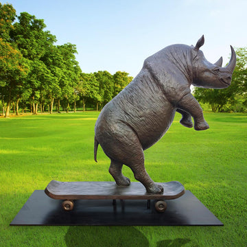The Northern White Rhino Races on the Skateboard (Bronze Sculpture)