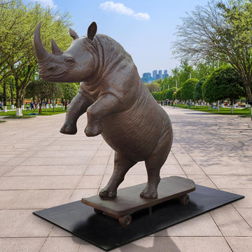 The Northern White Rhino Races on the Skateboard (Bronze Sculpture)