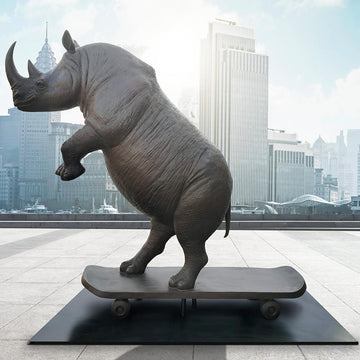 The Northern White Rhino Races on the Skateboard (Bronze Sculpture)